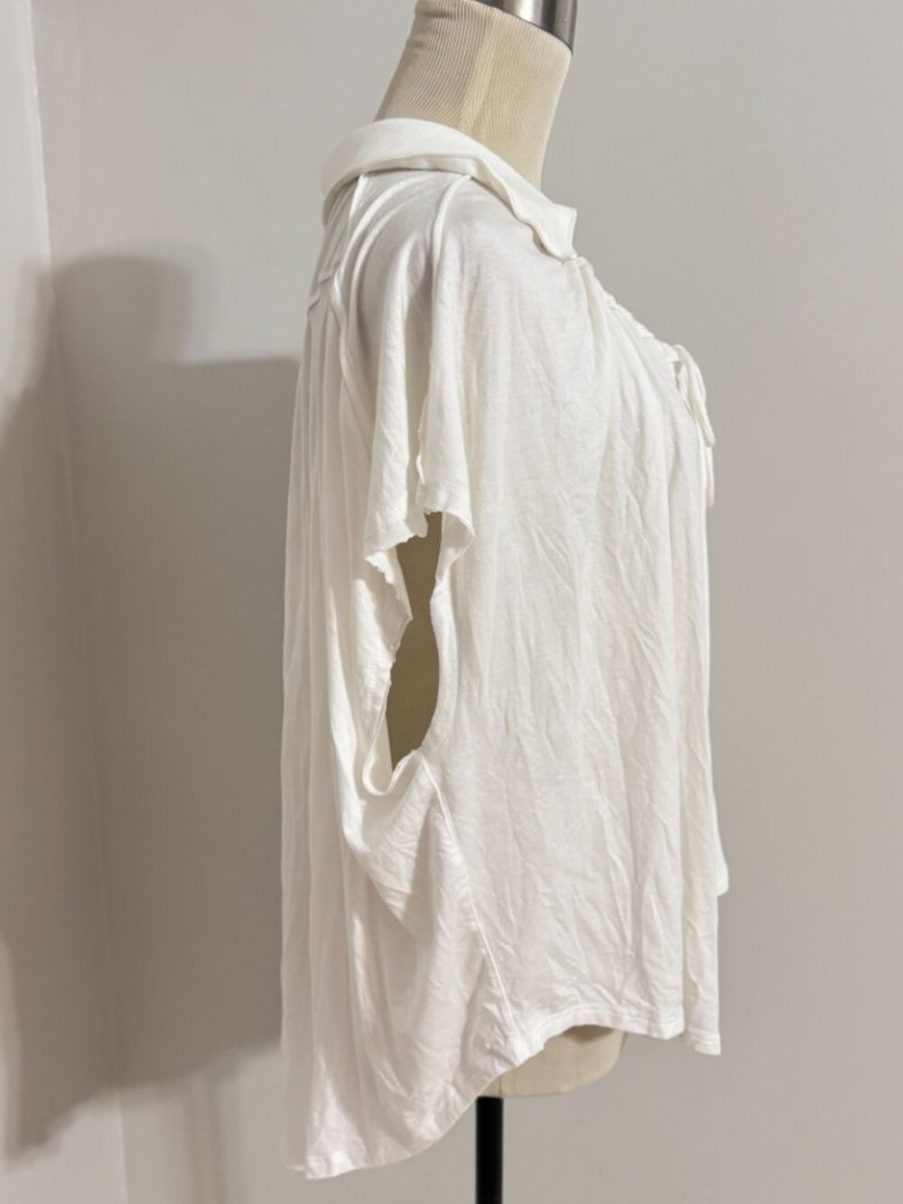 FREE PEOPLE We The Free White Drawstring Neck Henley Cropped Top - Picture 2 of 7